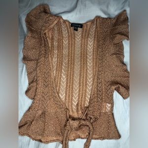Y2K BEBE Copper Orange Glittery Pointelle Knit Bolero Cardigan